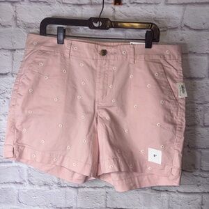Old Navy Pink Flower Embroidered Chino Shorts Sz 14